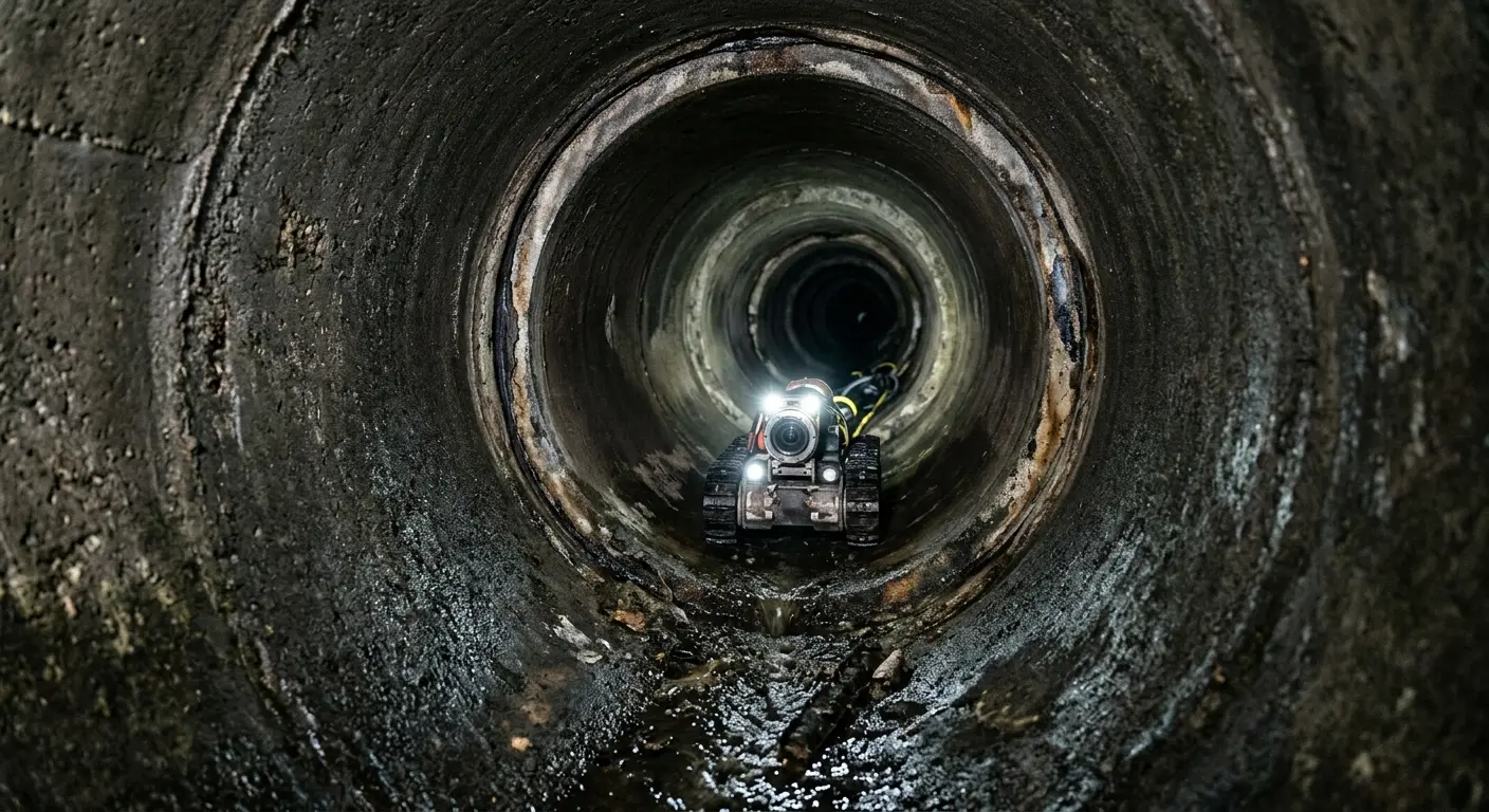 Robotic sewer camera inspecting pipe interior for Sewer Line Cleaning in Jamul